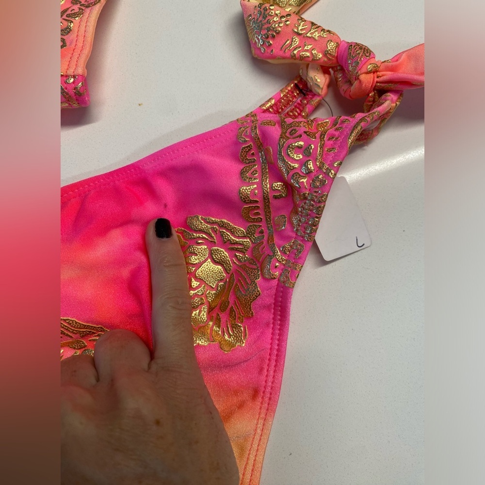 Pink and Orange Bandeau Bikini Tie Top and Bottom medium and large NWT - Picture 9 of 10